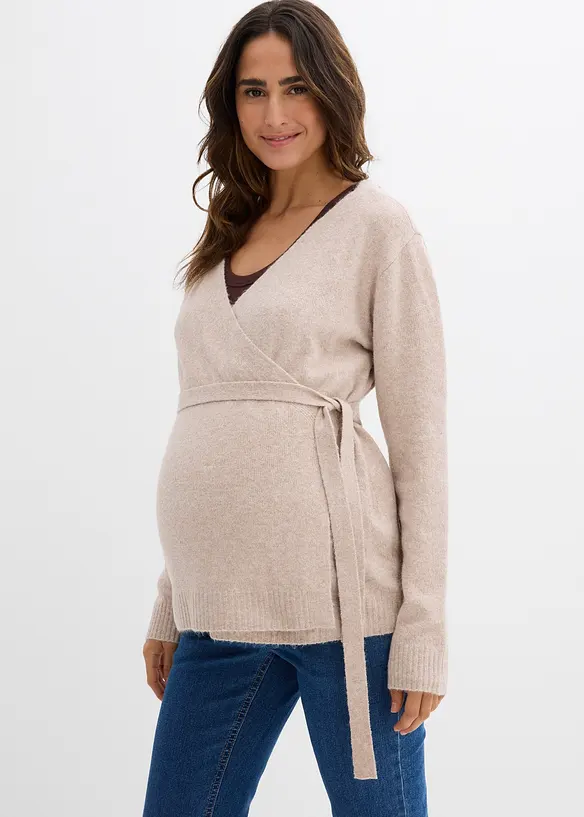 Umstandsstrickjacke für die Schwangerschaft und danach in beige von vorne (im Anschnitt) - bonprix Umstandsstrickjacke für die Schwangerschaft und danach in beige von vorne (im Anschnitt) - bonprix