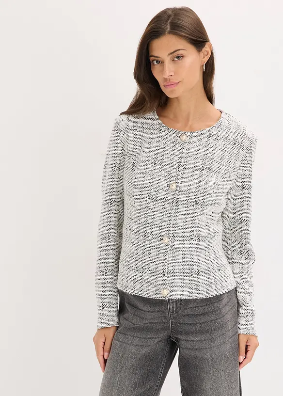 Bouclé Cardigan aus Baumwolle in schwarz von vorne (im Anschnitt) - bonprix Bouclé Cardigan aus Baumwolle in schwarz von vorne (im Anschnitt) - bonprix