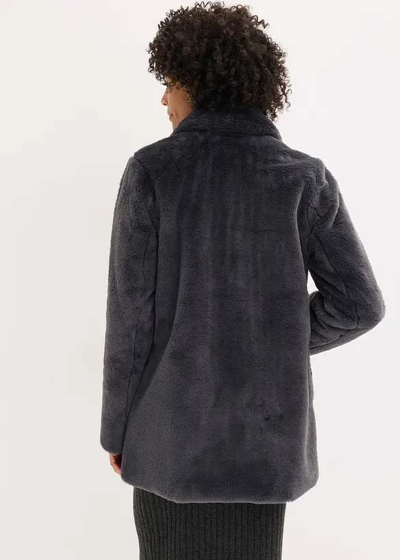Kurzmantel aus Fellimitat in grau von hinten (Totalaufnahme) - bonprix