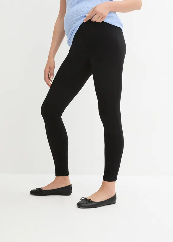 Umstandsleggings aus weicher Bio-Baumwolle in schwarz von vorne - bonprix