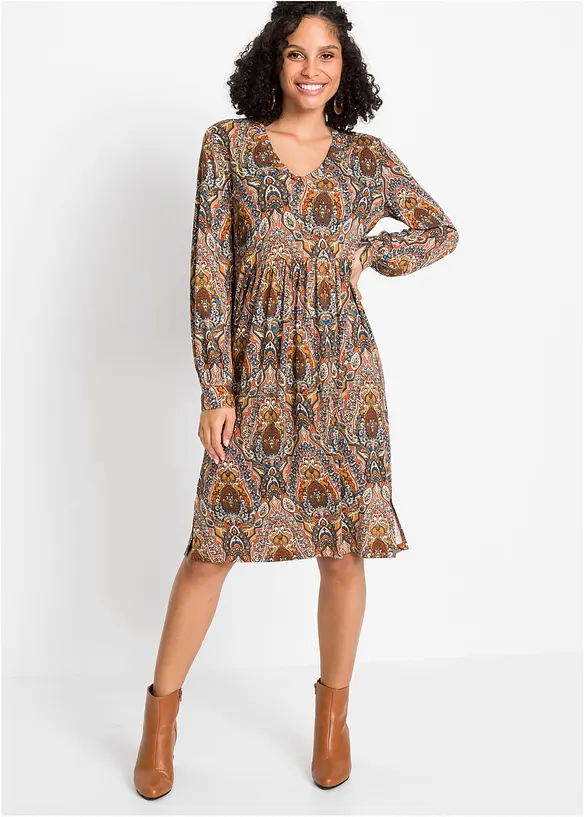 Jerseykleid mit Paisley in rot von vorne (Totalaufnahme) - bonprix Jerseykleid mit Paisley in rot von vorne (Totalaufnahme) - bonprix
