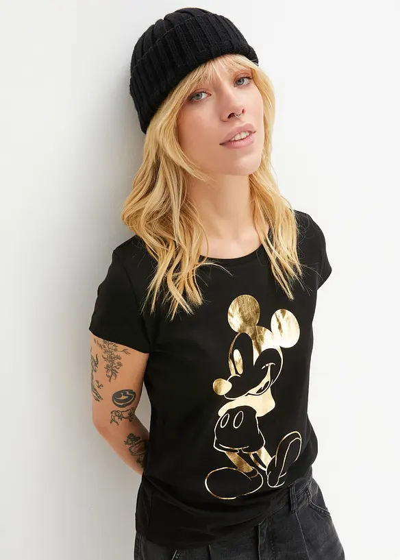 Shirt mit Micky Mouse Druck in schwarz von vorne (im Anschnitt) - Disney