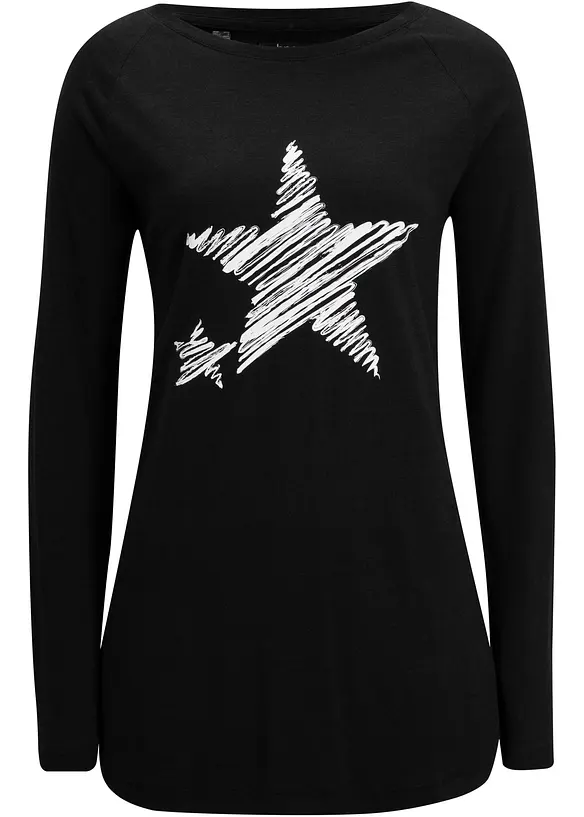 Longshirt aus leichtem Jersey in schwarz von vorne - bonprix
