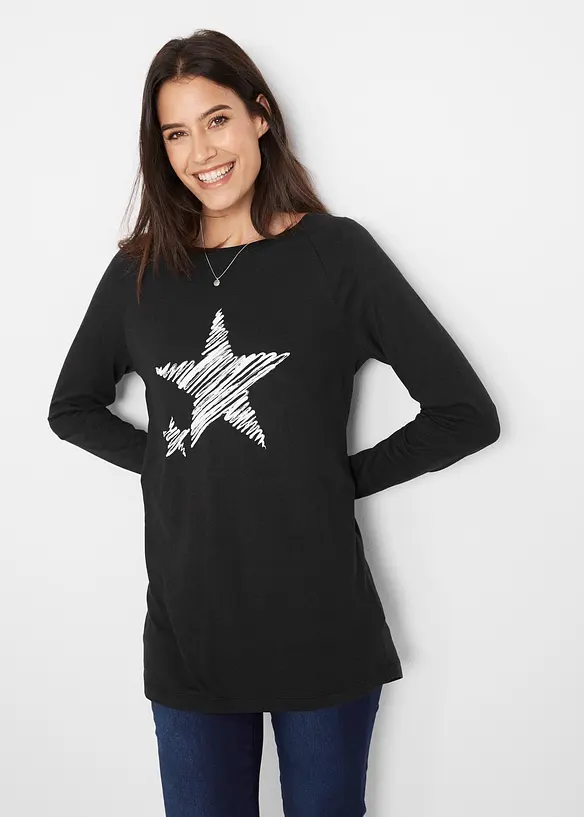 Longshirt aus leichtem Jersey in schwarz von vorne (im Anschnitt) - bonprix