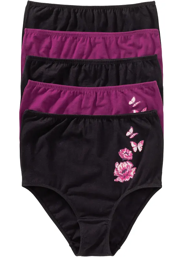 Highwaist Slip mit Baumwolle (5er Pack) in schwarz von vorne - bonprix