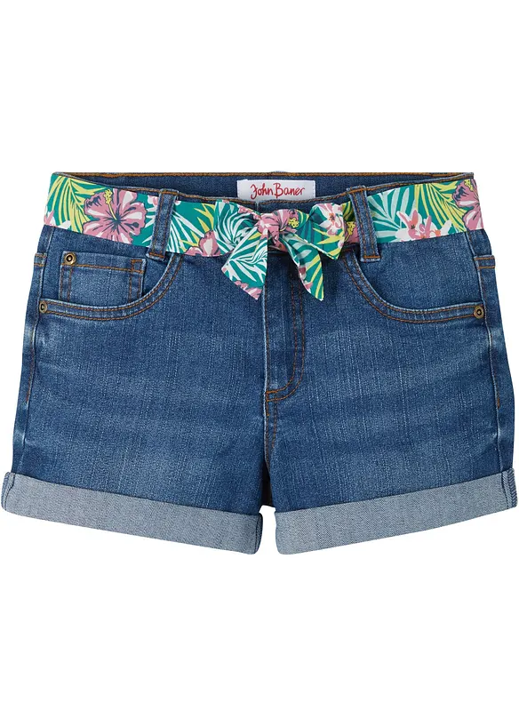 Stretch-Jeans-Shorts mit Gürtel in blau von vorne - bonprix