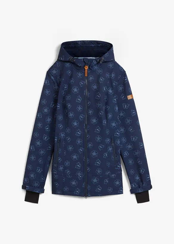 Wasserabweisende Softshelljacke mit Blumenmuster in blau von vorne - bonprix