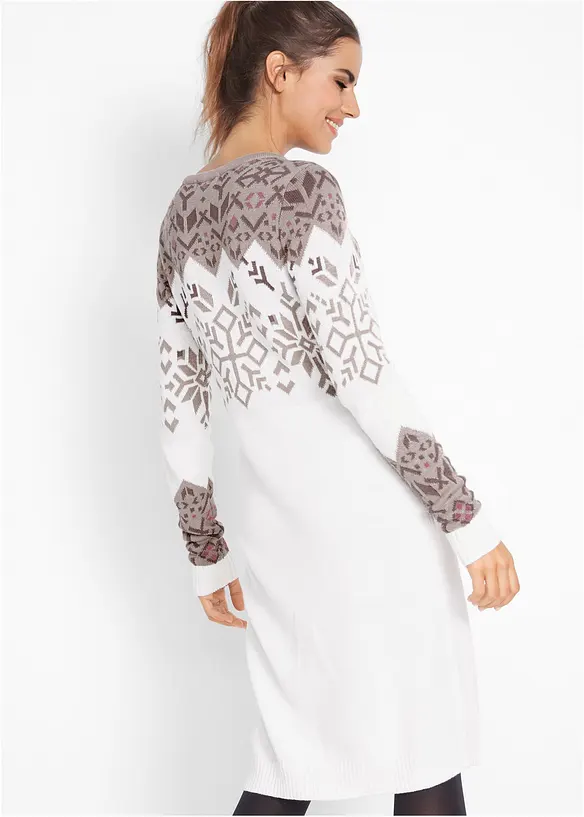 Strickkleid mit Norwegermuster aus Baumwoll-Mix in weiß von hinten (Totalaufnahme) - bonprix Strickkleid mit Norwegermuster aus Baumwoll-Mix in weiß von hinten (Totalaufnahme) - bonprix
