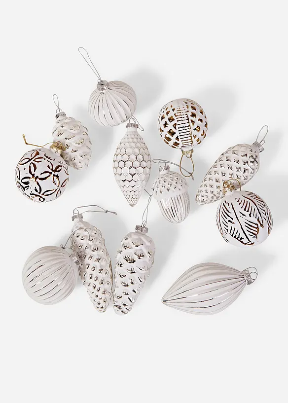 Weihnachtskugeln (12-tlg. Set) in weiß von vorne - bonprix