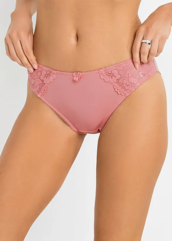Slip mit zarter Spitze (2er Pack) in rosa von vorne - bonprix