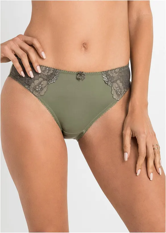 Slip mit zarter Spitze (2er Pack) in grün von vorne - bonprix