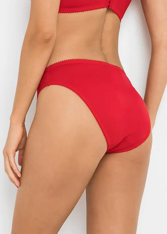 Slip mit zarter Spitze (2er Pack) in rot von hinten - bonprix