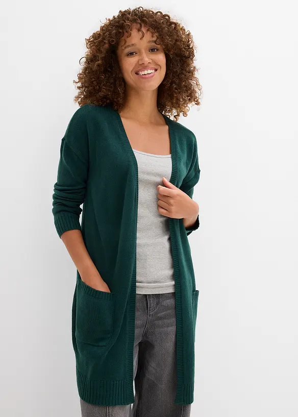 Longstrickjacke in grün von vorne (im Anschnitt) - bonprix Longstrickjacke in grün von vorne (im Anschnitt) - bonprix