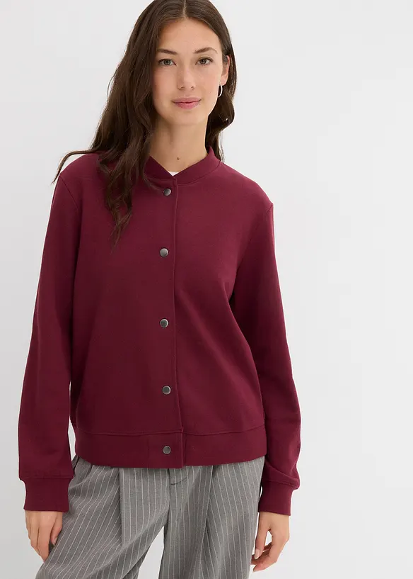 Sweatjacke mit Knopfleiste in rot von vorne (im Anschnitt) - bonprix