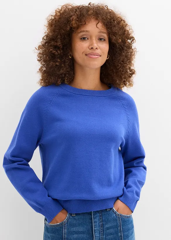 Feinstrickpullover in blau von vorne (im Anschnitt) - bonprix Feinstrickpullover in blau von vorne (im Anschnitt) - bonprix
