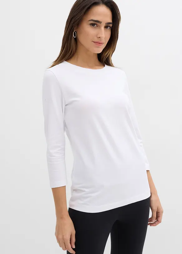 3/4-Armshirt mit reiner Bio-Baumwolle in weiß von vorne (im Anschnitt) - bonprix 3/4-Armshirt mit reiner Bio-Baumwolle in weiß von vorne (im Anschnitt) - bonprix