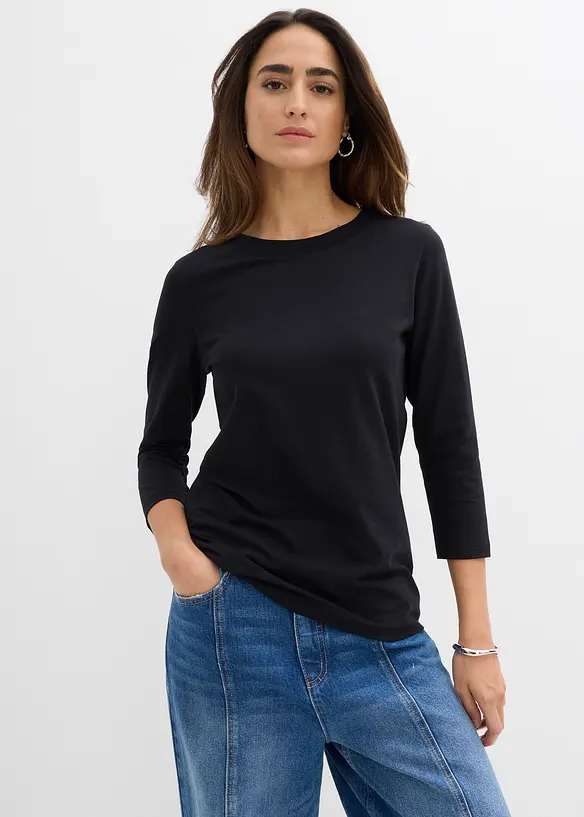 3/4-Armshirt mit reiner Bio-Baumwolle in schwarz von vorne (im Anschnitt) - bonprix 3/4-Armshirt mit reiner Bio-Baumwolle in schwarz von vorne (im Anschnitt) - bonprix