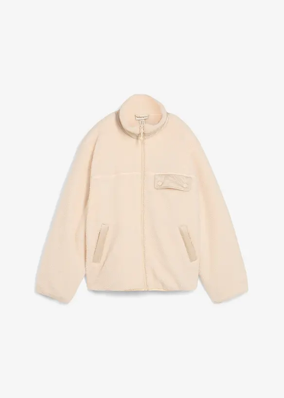Teddy-Fleece-Jacke in beige von vorne - bonprix