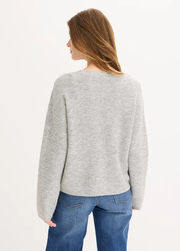 Strickpullover mit Samtschleife in grau von hinten (im Anschnitt) - bonprix Strickpullover mit Samtschleife in grau von hinten (im Anschnitt) - bonprix