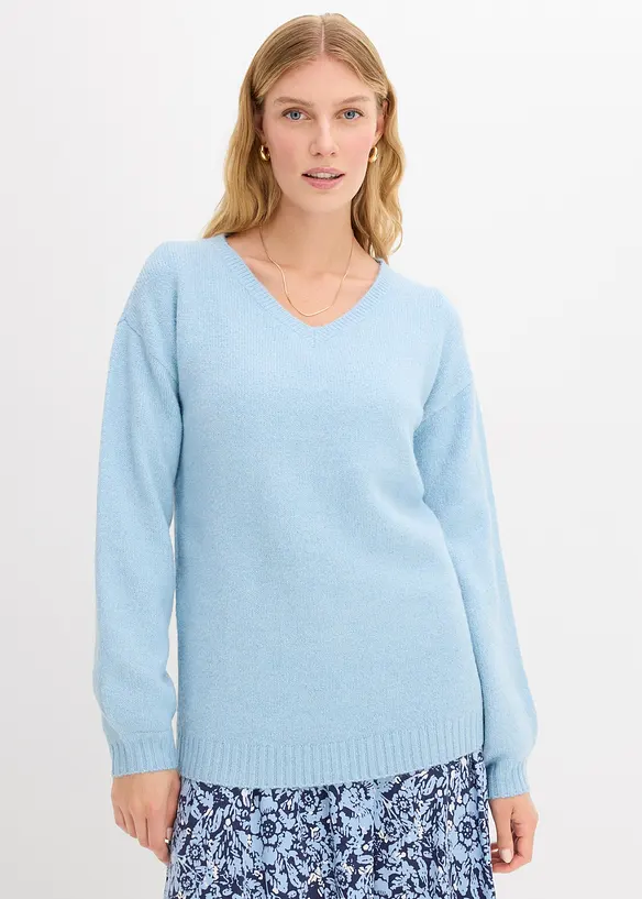 Pullover mit V-Ausschnitt in blau von vorne (im Anschnitt) - bonprix