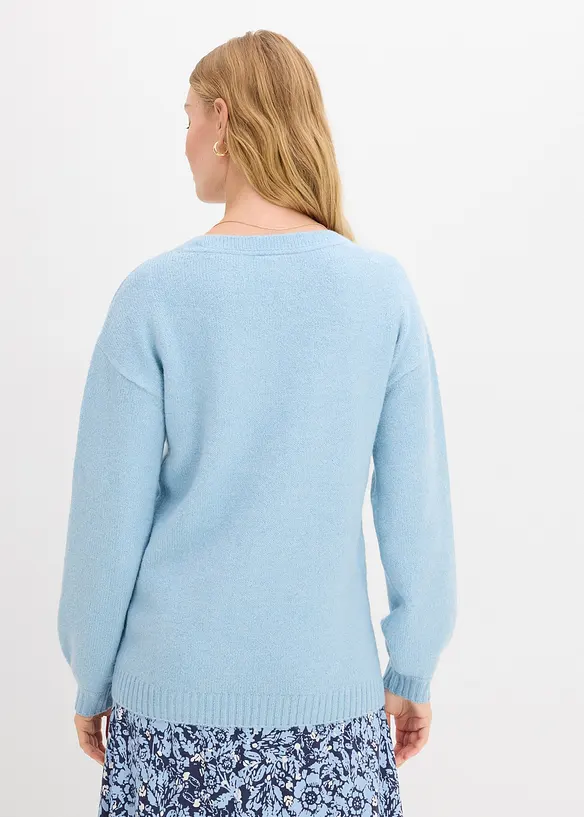 Pullover mit V-Ausschnitt in blau von hinten (im Anschnitt) - bonprix