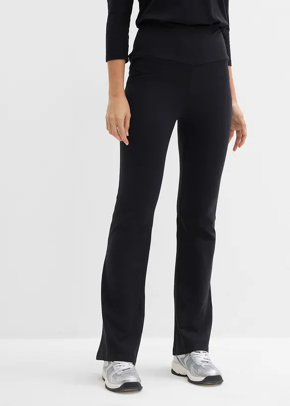 Schlaghose highwaist aus Bio-Baumwolle mit Stretch in schwarz von vorne - bonprix Schlaghose highwaist aus Bio-Baumwolle mit Stretch in schwarz von vorne - bonprix