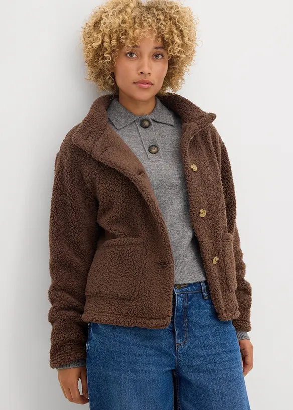Teddy-Fleece Jacke in braun von vorne (im Anschnitt) - bonprix Teddy-Fleece Jacke in braun von vorne (im Anschnitt) - bonprix
