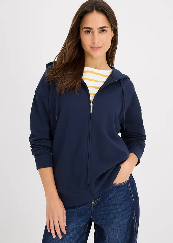 Long-Sweatjacke in blau von vorne (im Anschnitt) - bonprix Long-Sweatjacke in blau von vorne (im Anschnitt) - bonprix