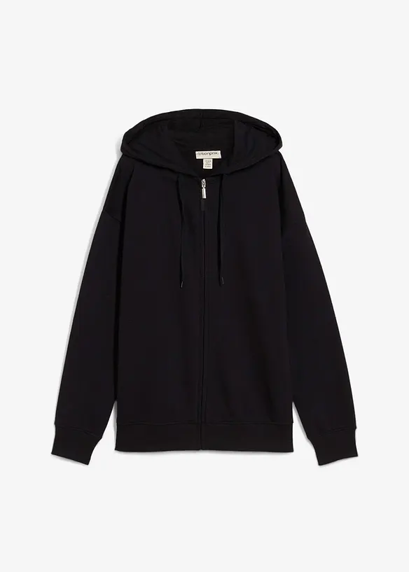 Long-Sweatjacke in schwarz von vorne - bonprix