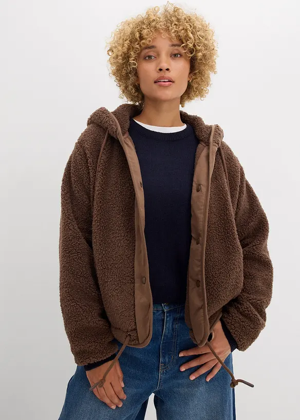 Teddy-Fleece-Jacke in braun von vorne (im Anschnitt) - bonprix Teddy-Fleece-Jacke in braun von vorne (im Anschnitt) - bonprix
