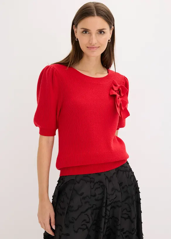 Pullover mit Schleifen-Applikation in rot von vorne (im Anschnitt) - bonprix Pullover mit Schleifen-Applikation in rot von vorne (im Anschnitt) - bonprix
