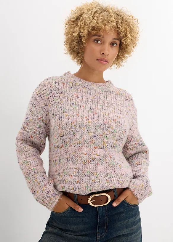 Oversize-Pullover aus Noppengarn in rosa von vorne (im Anschnitt) - bonprix