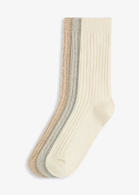 Gerippte Socken mit Flauschgarn (3er Pack) in grau von vorne - bonprix