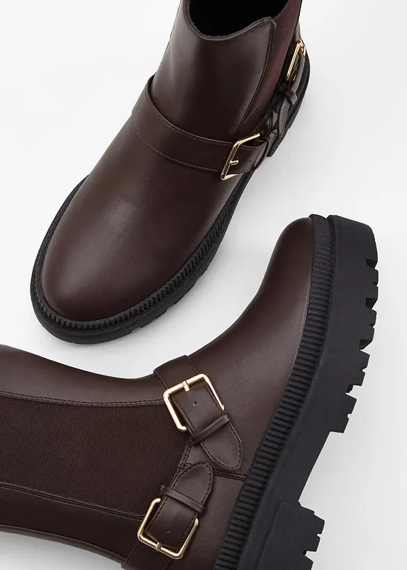 Chelsea-Boots mit Schnallen in braun - bonprix