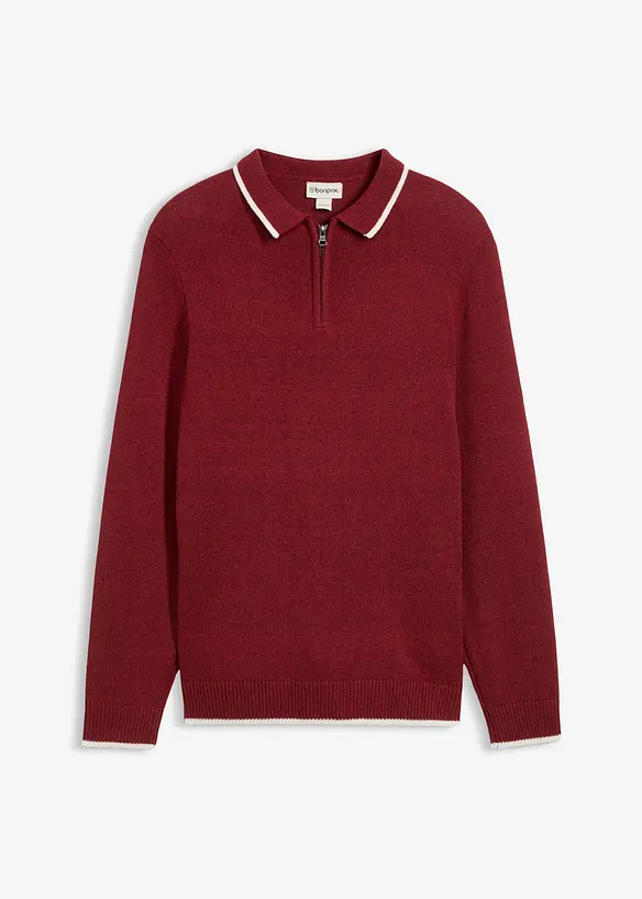Polo Pullover mit recycelter Baumwolle in rot von vorne - bonprix