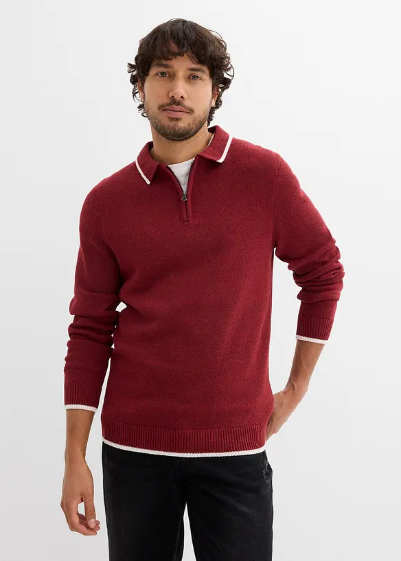Polo Pullover mit recycelter Baumwolle in rot von vorne (im Anschnitt) - bonprix