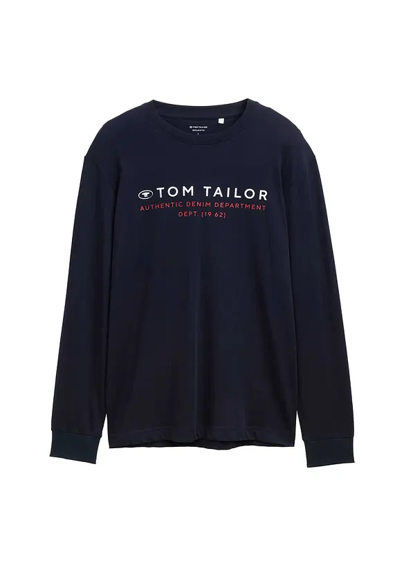 Tom Tailor Langarmshirt aus reiner Baumwolle in blau von vorne - Tom Tailor