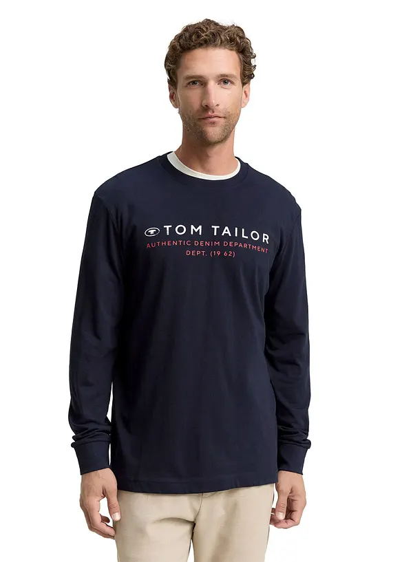 Tom Tailor Langarmshirt aus reiner Baumwolle in blau von vorne (im Anschnitt) - Tom Tailor