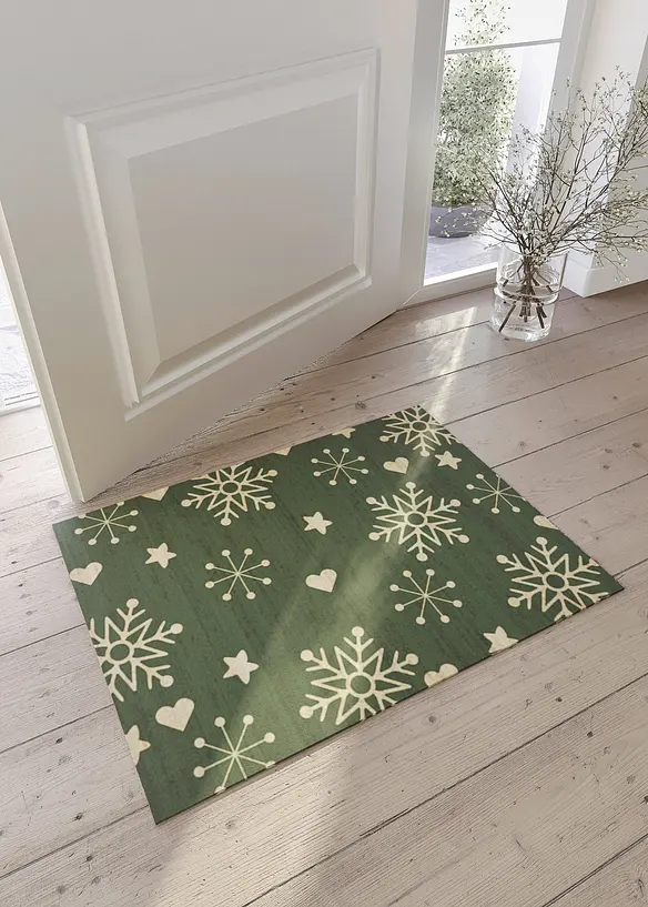 Waschbare Fußmatte mit winterlichem Motiv in grün (Ambiente) - bonprix