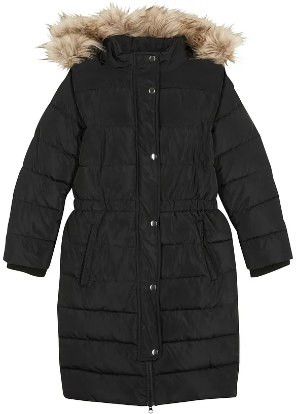 Winter-Steppmantel mit abnehmbarer Kapuze in schwarz von vorne - bonprix