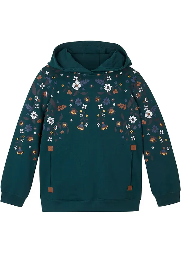 Hoodie aus reiner Bio-Baumwolle in petrol von vorne - bonprix