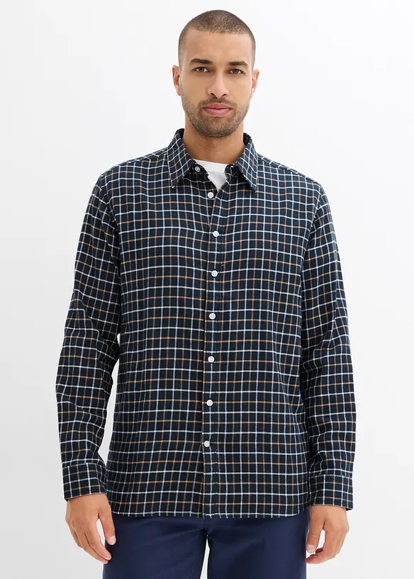 Flanellhemd aus Baumwolle in Regular Fit in grau von vorne (im Anschnitt) - bonprix