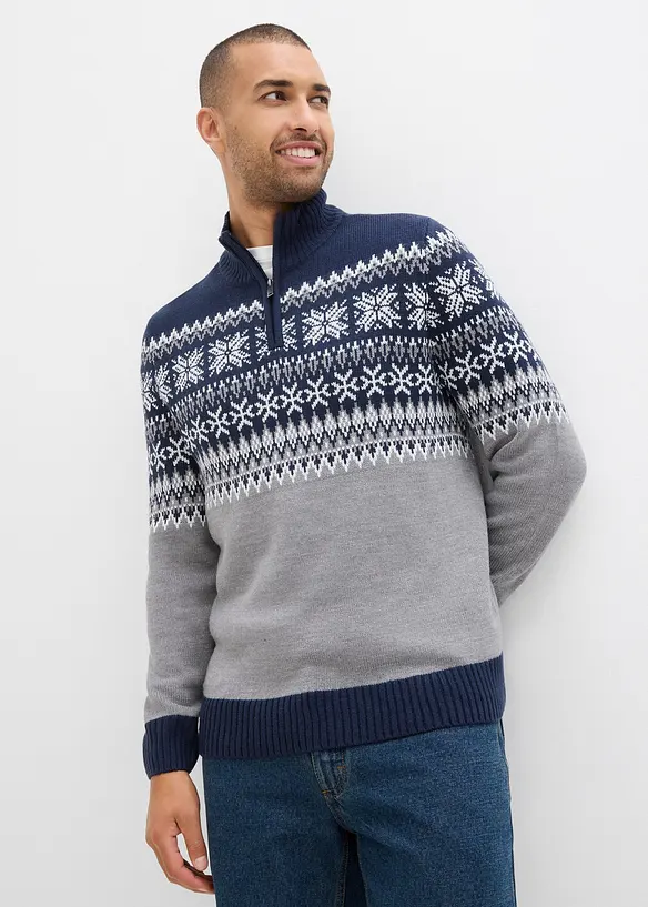 Norweger-Pullover in Regular Fit in grau von vorne (im Anschnitt) - bonprix