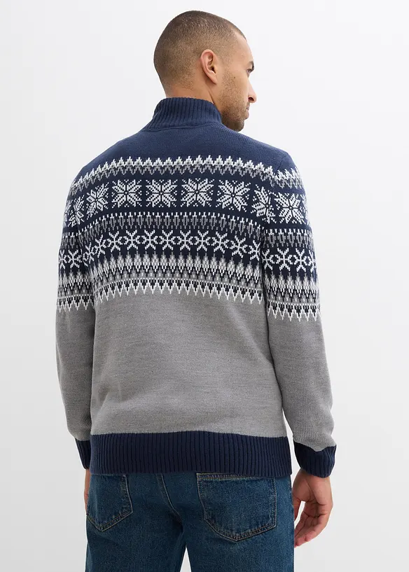 Norweger-Pullover in Regular Fit in grau von hinten (im Anschnitt) - bonprix
