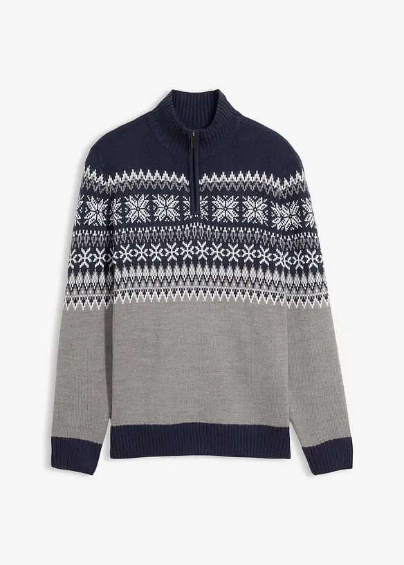 Norweger-Pullover in Regular Fit in grau von vorne - bonprix