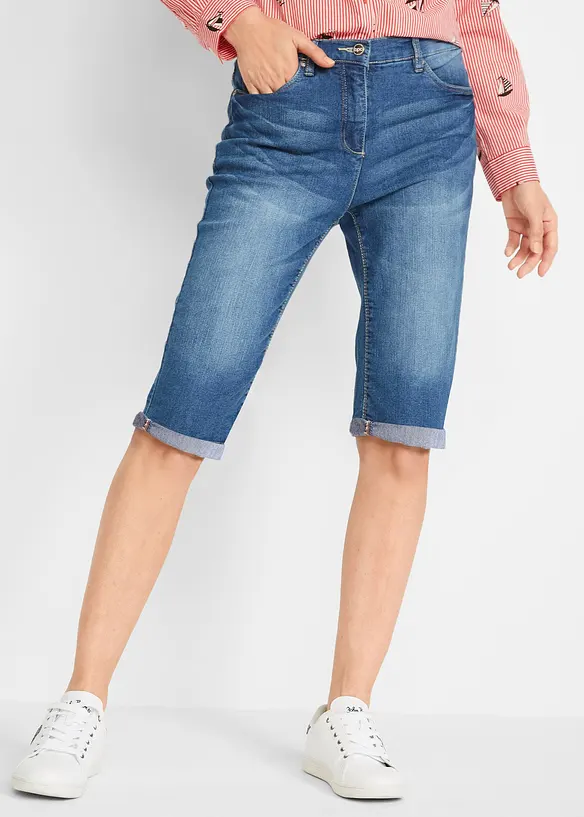 Jeans Bermuda Mid Waist mit gekrempeltem Saum in blau von vorne - bonprix Jeans Bermuda Mid Waist mit gekrempeltem Saum in blau von vorne - bonprix