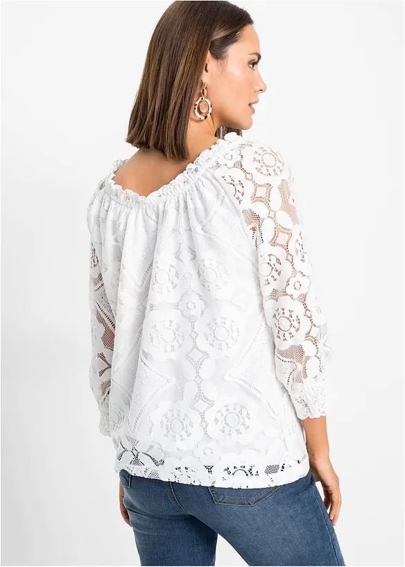 Shirt mit Ballonärmeln in weiß von hinten (im Anschnitt) - bonprix