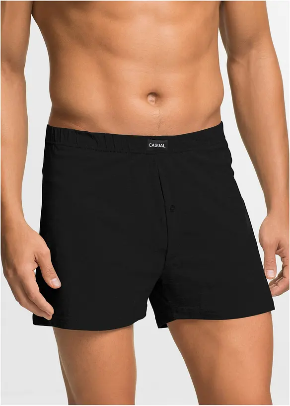 Lockere Jersey Boxershorts mit weicher Baumwolle (4er Pack) in schwarz von vorne - bonprix