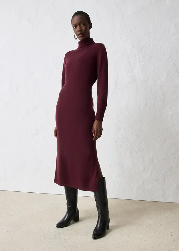 Strickkleid aus Merinowolle in rot von vorne (Totalaufnahme) - bonprix Strickkleid aus Merinowolle in rot von vorne (Totalaufnahme) - bonprix