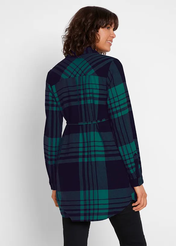 Lange Umstandsbluse aus weichem Baumwoll-Flanell in blau von hinten (im Anschnitt) - bonprix